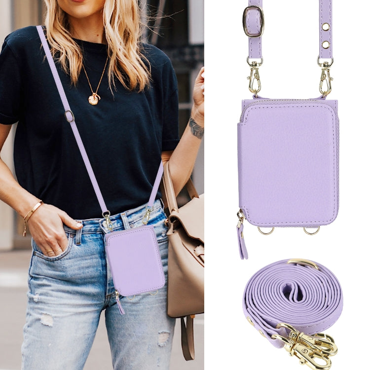 For Motorola Razr 40 Ultra Long and Short Lanyard Zipper Card Slot Foldable Phone Case(Purple) - Motorola Cases by PMC TechLife | Online Shopping South Africa | PMC TechLife | Buy Now Pay Later Mobicred