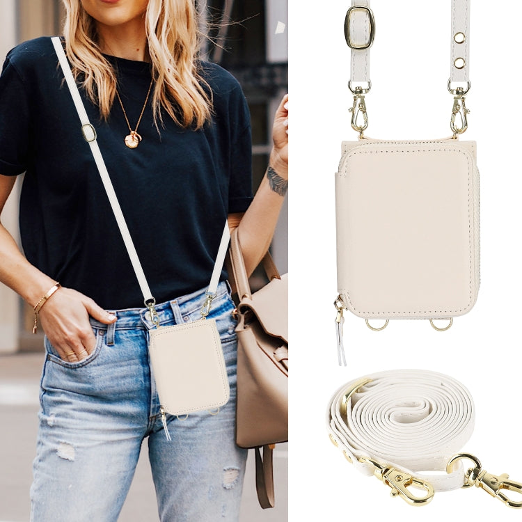 For Motorola Razr 40 Ultra Long and Short Lanyard Zipper Card Slot Foldable Phone Case(Beige) - Motorola Cases by PMC TechLife | Online Shopping South Africa | PMC TechLife | Buy Now Pay Later Mobicred