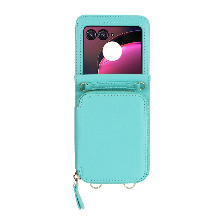 For Motorola Razr 40 Ultra Long and Short Lanyard Zipper Card Slot Foldable Phone Case(Mint Green) - Motorola Cases by PMC TechLife | Online Shopping South Africa | PMC TechLife | Buy Now Pay Later Mobicred