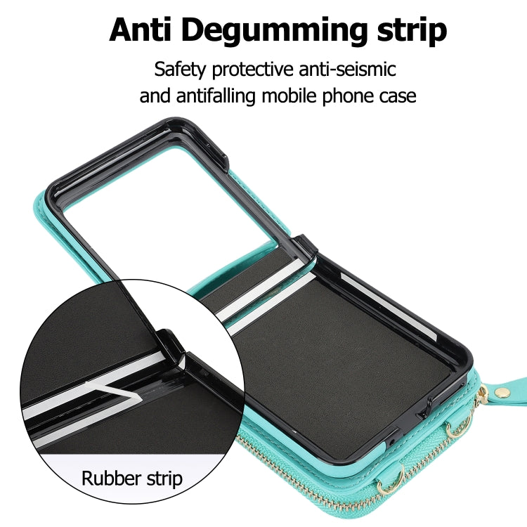 For Motorola Razr 40 Ultra Long and Short Lanyard Zipper Card Slot Foldable Phone Case(Mint Green) - Motorola Cases by PMC TechLife | Online Shopping South Africa | PMC TechLife | Buy Now Pay Later Mobicred