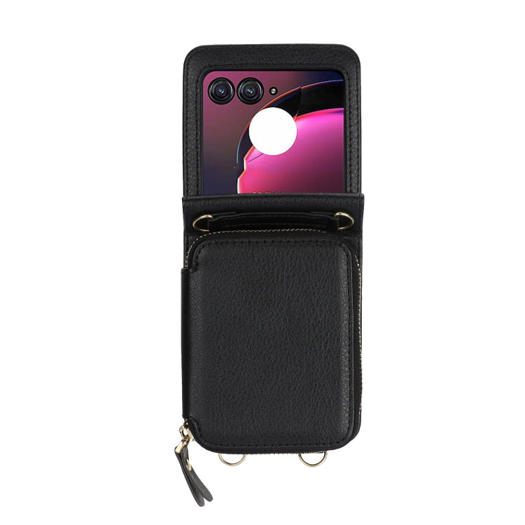 For Motorola Razr 40 Ultra Long and Short Lanyard Zipper Card Slot Foldable Phone Case(Black) - Motorola Cases by PMC TechLife | Online Shopping South Africa | PMC TechLife | Buy Now Pay Later Mobicred