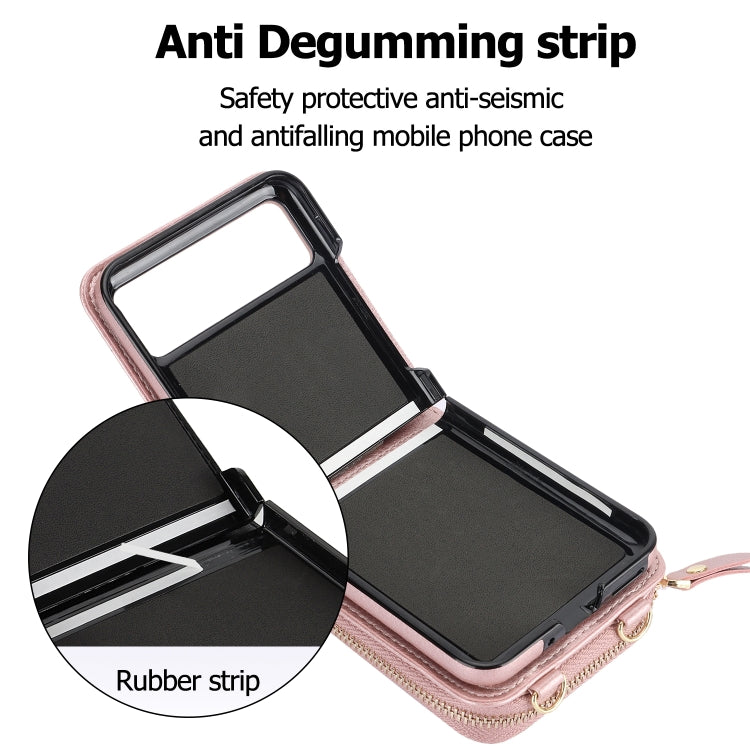 For Motorola Razr 40 Long and Short Lanyard Zipper Card Slot Foldable Phone Case(Pink) - Motorola Cases by PMC TechLife | Online Shopping South Africa | PMC TechLife | Buy Now Pay Later Mobicred