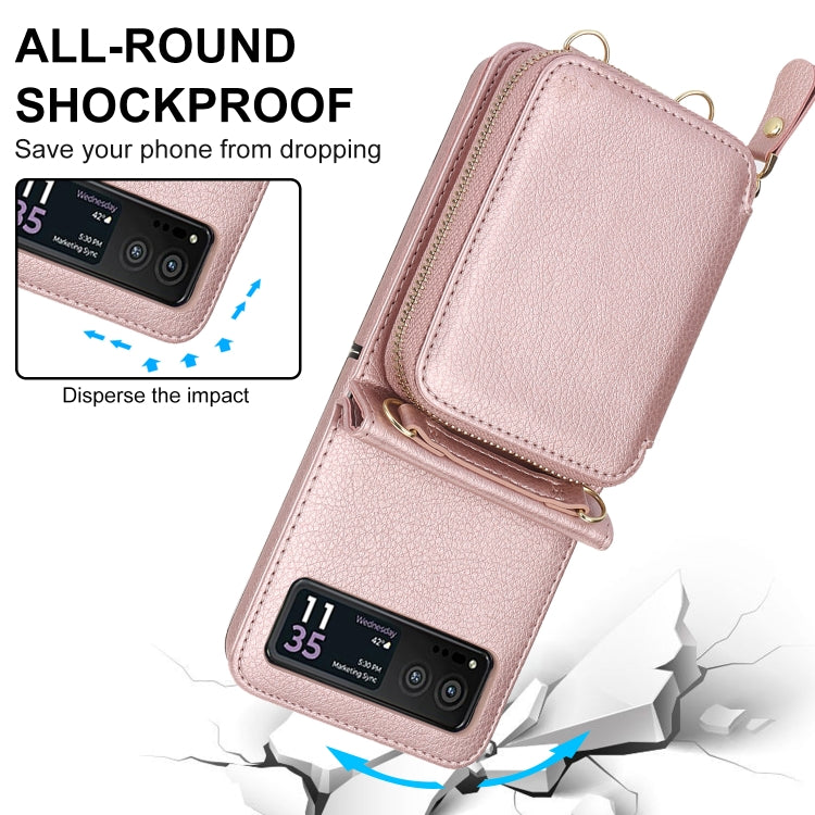 For Motorola Razr 40 Long and Short Lanyard Zipper Card Slot Foldable Phone Case(Pink) - Motorola Cases by PMC TechLife | Online Shopping South Africa | PMC TechLife | Buy Now Pay Later Mobicred