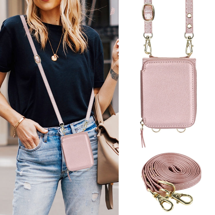 For Motorola Razr 40 Long and Short Lanyard Zipper Card Slot Foldable Phone Case(Pink) - Motorola Cases by PMC TechLife | Online Shopping South Africa | PMC TechLife | Buy Now Pay Later Mobicred