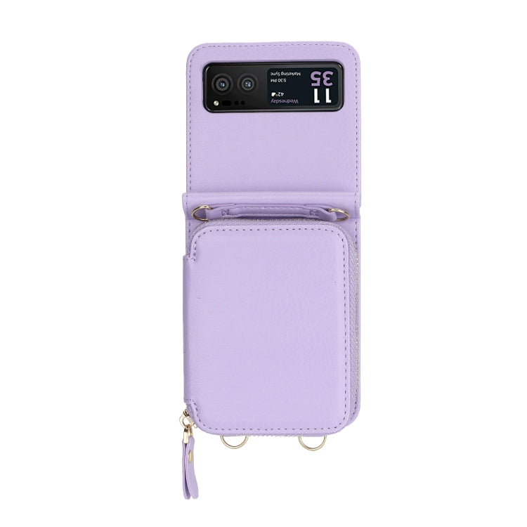 For Motorola Razr 40 Long and Short Lanyard Zipper Card Slot Foldable Phone Case(Purple) - Motorola Cases by PMC TechLife | Online Shopping South Africa | PMC TechLife | Buy Now Pay Later Mobicred