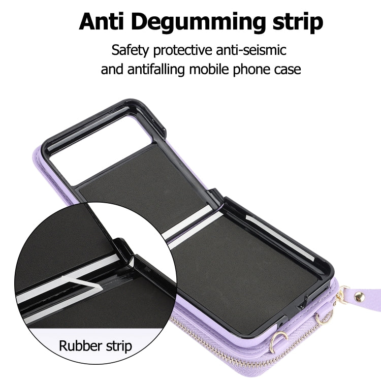 For Motorola Razr 40 Long and Short Lanyard Zipper Card Slot Foldable Phone Case(Purple) - Motorola Cases by PMC TechLife | Online Shopping South Africa | PMC TechLife | Buy Now Pay Later Mobicred