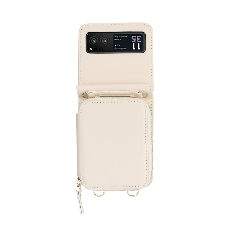 For Motorola Razr 40 Long and Short Lanyard Zipper Card Slot Foldable Phone Case(Beige) - free shipping - PMC TechLife - Order now!