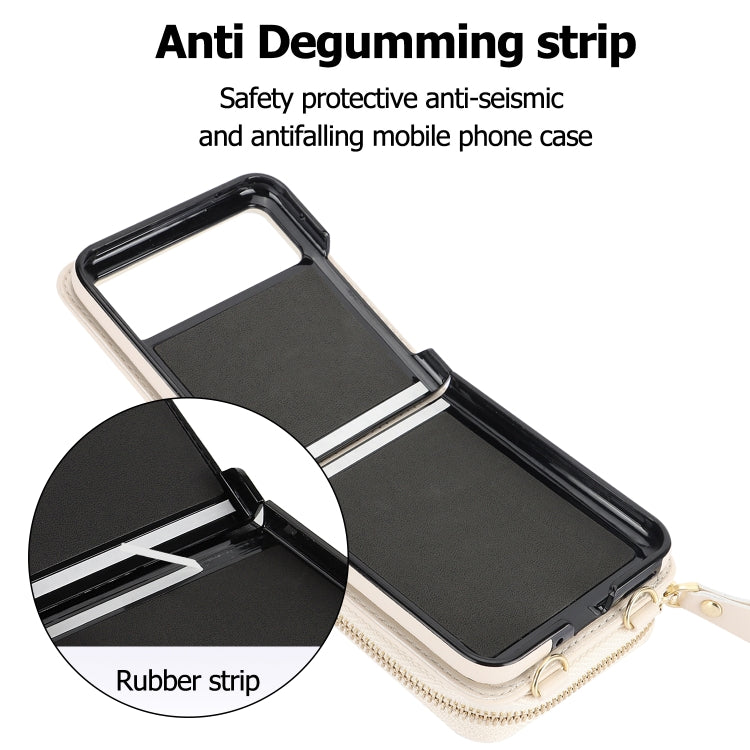For Motorola Razr 40 Long and Short Lanyard Zipper Card Slot Foldable Phone Case(Beige) - free shipping - PMC TechLife - Order now!