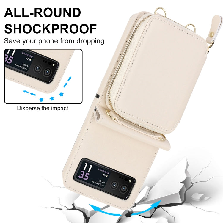 For Motorola Razr 40 Long and Short Lanyard Zipper Card Slot Foldable Phone Case(Beige) - free shipping - PMC TechLife - Order now!