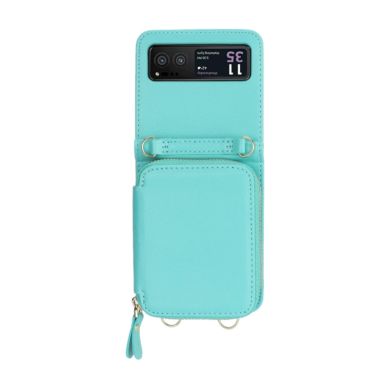 For Motorola Razr 40 Long and Short Lanyard Zipper Card Slot Foldable Phone Case(Mint Green) - Motorola Cases by PMC TechLife | Online Shopping South Africa | PMC TechLife | Buy Now Pay Later Mobicred