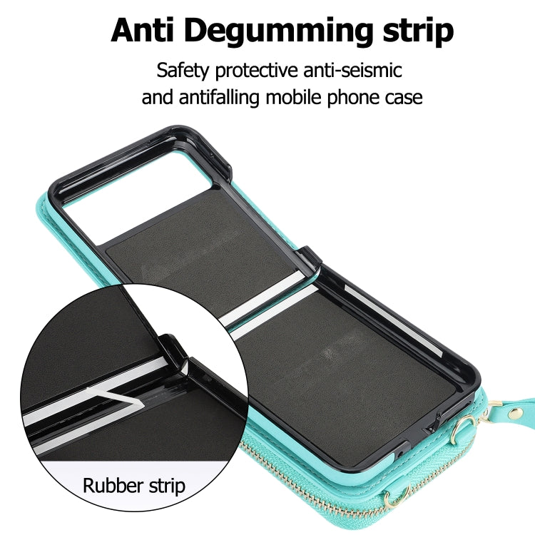 For Motorola Razr 40 Long and Short Lanyard Zipper Card Slot Foldable Phone Case(Mint Green) - Motorola Cases by PMC TechLife | Online Shopping South Africa | PMC TechLife | Buy Now Pay Later Mobicred
