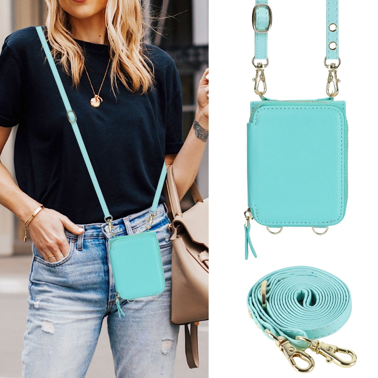 For Motorola Razr 40 Long and Short Lanyard Zipper Card Slot Foldable Phone Case(Mint Green) - Motorola Cases by PMC TechLife | Online Shopping South Africa | PMC TechLife | Buy Now Pay Later Mobicred