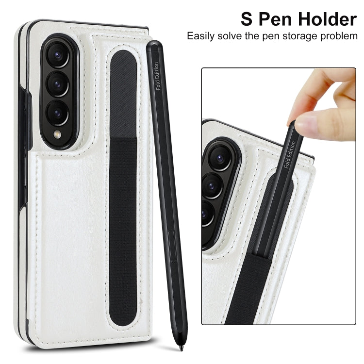 For Samsung Galaxy Z Fold4 Double Buckle Card Slot Foldable Phone Case with Pen Slot(White) - Galaxy Z Fold4 5G Cases by PMC TechLife | Online Shopping South Africa | PMC TechLife