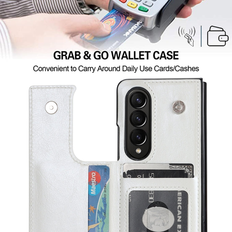 For Samsung Galaxy Z Fold4 Double Buckle Card Slot Foldable Phone Case with Pen Slot(White) - Galaxy Z Fold4 5G Cases by PMC TechLife | Online Shopping South Africa | PMC TechLife