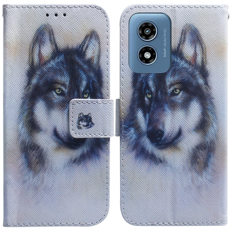 For Motorola Moto G Play 4G 2024 Coloured Drawing Flip Leather Phone Case(White Wolf) - Motorola Cases by PMC Jewellery | Online Shopping South Africa | PMC Jewellery | Buy Now Pay Later Mobicred