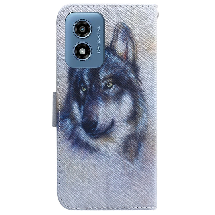 For Motorola Moto G Play 4G 2024 Coloured Drawing Flip Leather Phone Case(White Wolf) - Motorola Cases by PMC Jewellery | Online Shopping South Africa | PMC Jewellery | Buy Now Pay Later Mobicred