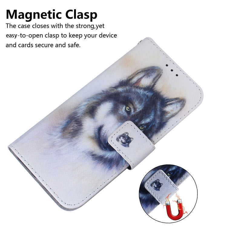 For Motorola Moto G Play 4G 2024 Coloured Drawing Flip Leather Phone Case(White Wolf) - Motorola Cases by PMC Jewellery | Online Shopping South Africa | PMC Jewellery | Buy Now Pay Later Mobicred