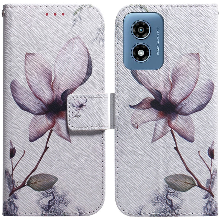 For Motorola Moto G Play 4G 2024 Coloured Drawing Flip Leather Phone Case(Magnolia) - Motorola Cases by PMC Jewellery | Online Shopping South Africa | PMC Jewellery | Buy Now Pay Later Mobicred