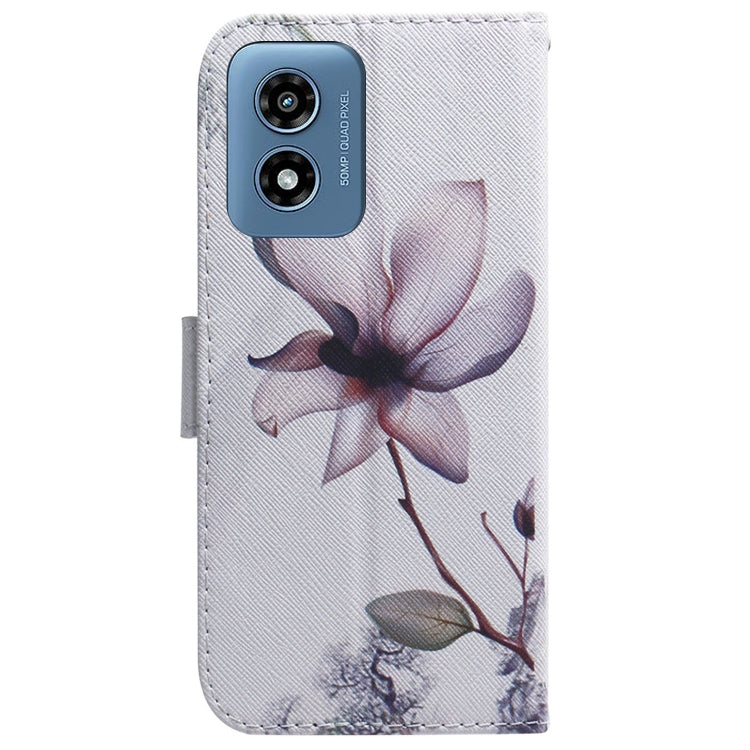 For Motorola Moto G Play 4G 2024 Coloured Drawing Flip Leather Phone Case(Magnolia) - Motorola Cases by PMC Jewellery | Online Shopping South Africa | PMC Jewellery | Buy Now Pay Later Mobicred