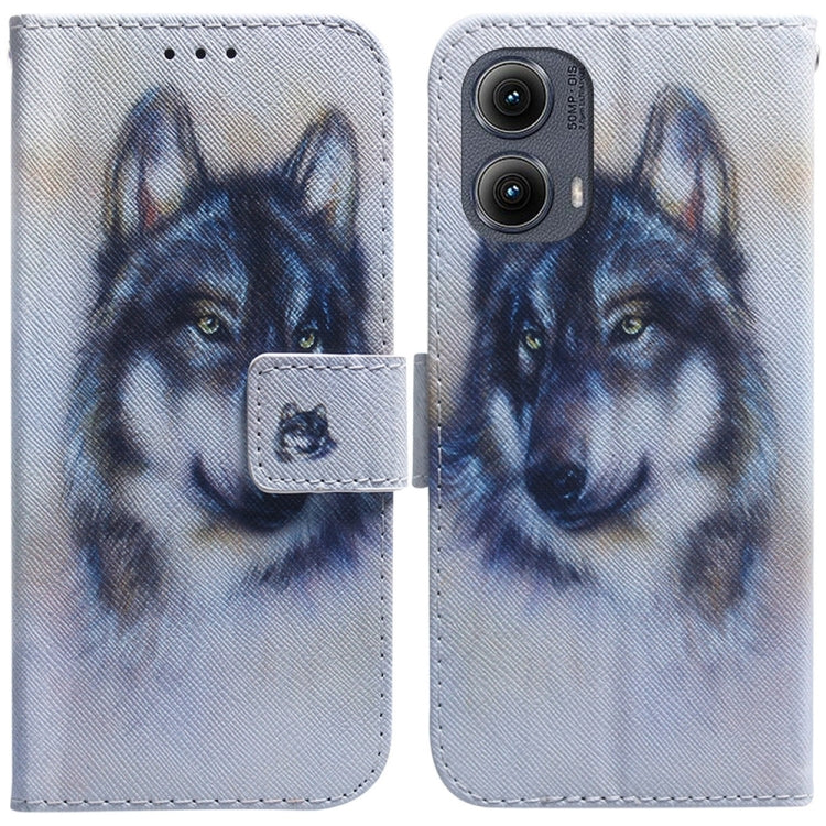 For Motorola Edge 2024 Coloured Drawing Flip Leather Phone Case(White Wolf) - Motorola Cases by PMC Jewellery | Online Shopping South Africa | PMC Jewellery | Buy Now Pay Later Mobicred