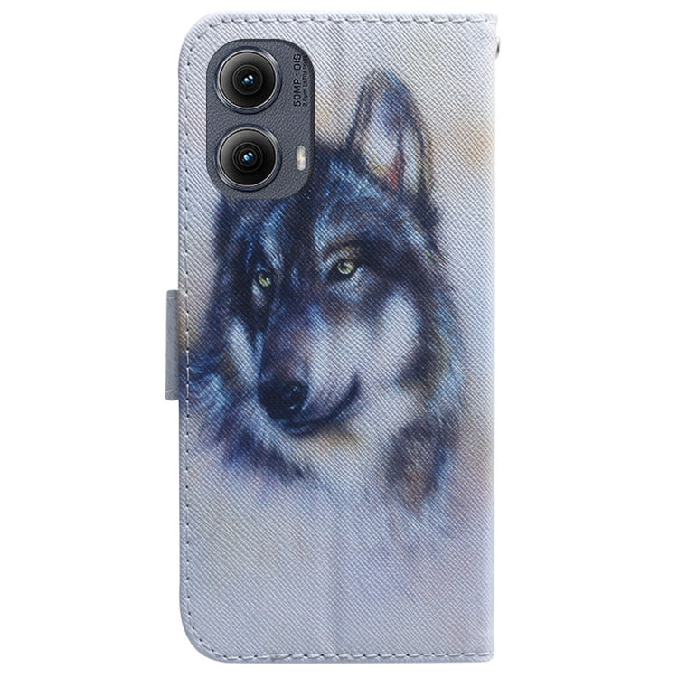 For Motorola Edge 2024 Coloured Drawing Flip Leather Phone Case(White Wolf) - Motorola Cases by PMC Jewellery | Online Shopping South Africa | PMC Jewellery | Buy Now Pay Later Mobicred