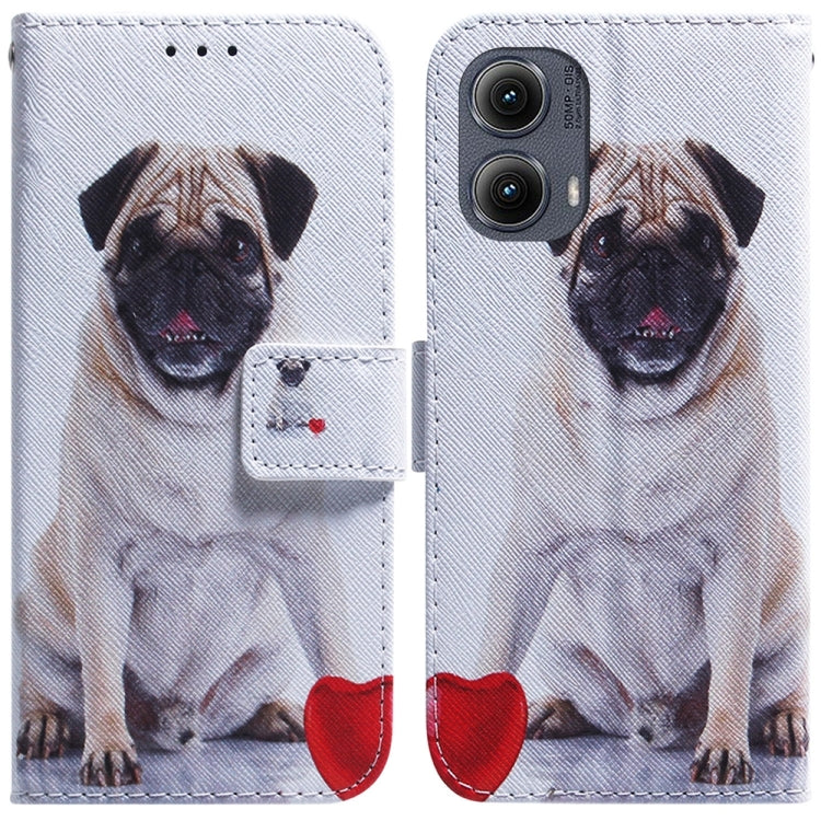 For Motorola Edge 2024 Coloured Drawing Flip Leather Phone Case(Pug) - Motorola Cases by PMC Jewellery | Online Shopping South Africa | PMC Jewellery | Buy Now Pay Later Mobicred