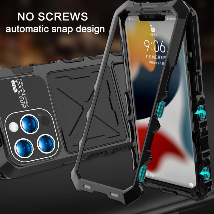 For iPhone 15 Pro Max R-JUST Metal + Silicone + Tempered Glass Life Waterproof Phone Case with Holder(Black) - free shipping - PMC TechLife - Order now!