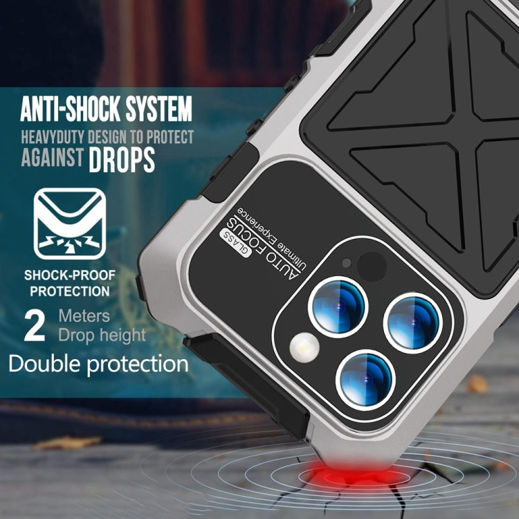 For iPhone 15 Pro Max R-JUST Metal + Silicone + Tempered Glass Life Waterproof Phone Case with Holder(Silver) - free shipping - PMC TechLife - Order now!