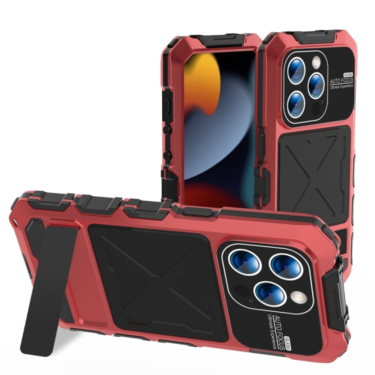 For iPhone 15 Pro R-JUST Metal + Silicone + Tempered Glass Life Waterproof Phone Case with Holder(Red) - free shipping - PMC TechLife - Order now!
