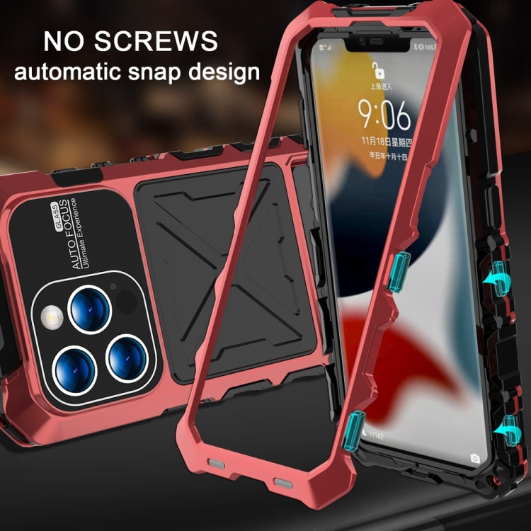 For iPhone 15 Pro R-JUST Metal + Silicone + Tempered Glass Life Waterproof Phone Case with Holder(Red) - free shipping - PMC TechLife - Order now!