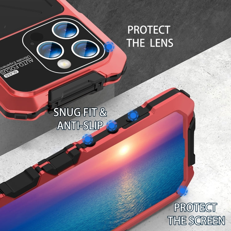 For iPhone 15 Pro R-JUST Metal + Silicone + Tempered Glass Life Waterproof Phone Case with Holder(Red) - free shipping - PMC TechLife - Order now!