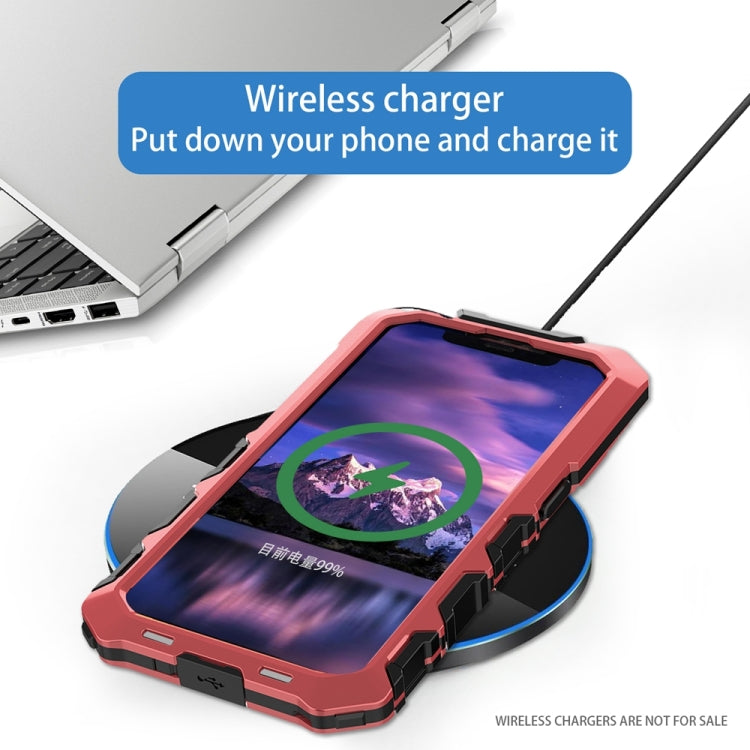 For iPhone 15 Pro R-JUST Metal + Silicone + Tempered Glass Life Waterproof Phone Case with Holder(Red) - free shipping - PMC TechLife - Order now!