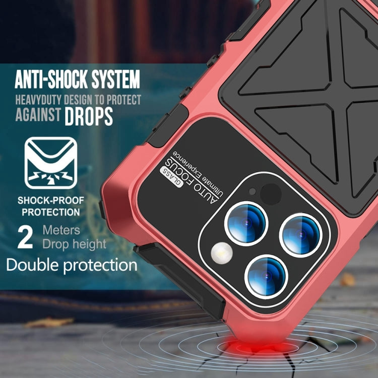 For iPhone 15 Pro R-JUST Metal + Silicone + Tempered Glass Life Waterproof Phone Case with Holder(Red) - free shipping - PMC TechLife - Order now!