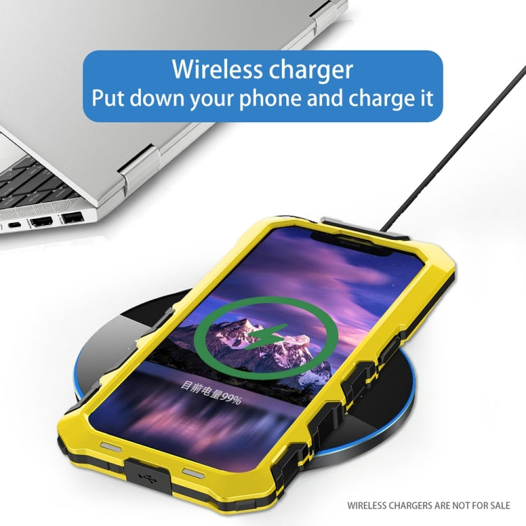 For iPhone 15 Pro R-JUST Metal + Silicone + Tempered Glass Life Waterproof Phone Case with Holder(Yellow) - iPhone 15 Pro Cases by R-JUST | Online Shopping South Africa | PMC TechLife | Buy Now Pay Later Mobicred