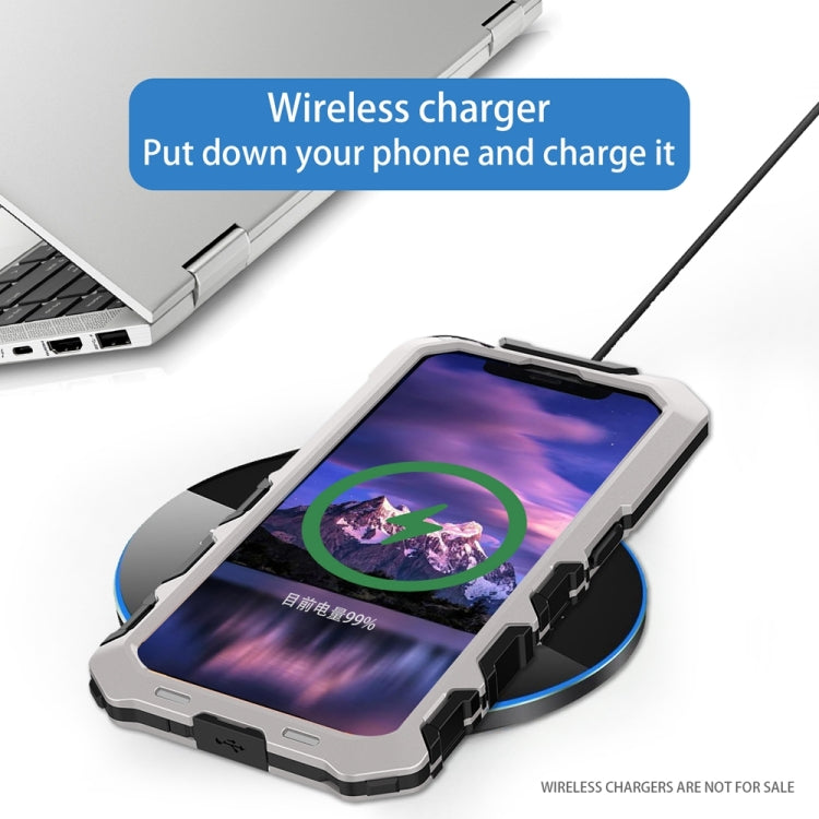 For iPhone 15 Pro R-JUST Metal + Silicone + Tempered Glass Life Waterproof Phone Case with Holder(Silver) - iPhone 15 Pro Cases by R-JUST | Online Shopping South Africa | PMC TechLife | Buy Now Pay Later Mobicred