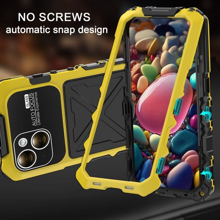 For iPhone 15 Plus R-JUST Metal + Silicone + Tempered Glass Life Waterproof Phone Case with Holder(Yellow) - iPhone 15 Plus Cases by R-JUST | Online Shopping South Africa | PMC TechLife | Buy Now Pay Later Mobicred