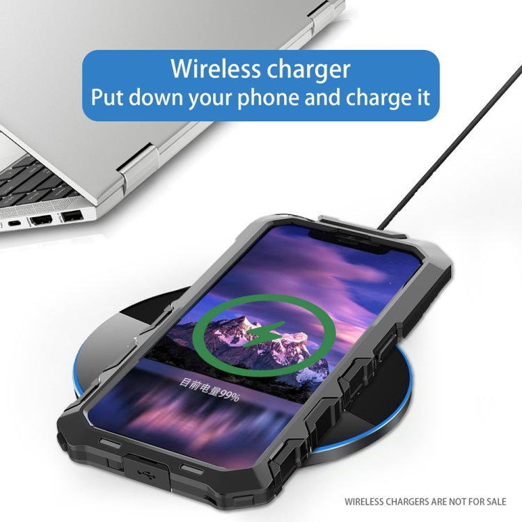 For iPhone 15 R-JUST Metal + Silicone + Tempered Glass Life Waterproof Phone Case with Holder(Black) - free shipping - PMC TechLife - Order now!
