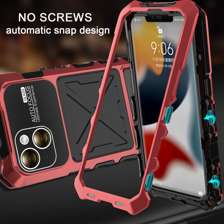 For iPhone 15 R-JUST Metal + Silicone + Tempered Glass Life Waterproof Phone Case with Holder(Red) - free shipping - PMC TechLife - Order now!