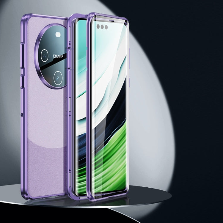 For Huawei Mate 60 Double-sided Plain Leather Glass Phone Case(Purple) - Huawei Cases by PMC TechLife | Online Shopping South Africa | PMC TechLife | Buy Now Pay Later Mobicred