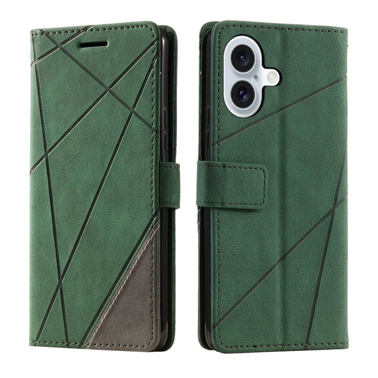 For iPhone 16 Skin Feel Splicing Leather Phone Case(Green) - iPhone 16 Cases by PMC TechLife | Online Shopping South Africa | PMC TechLife | Buy Now Pay Later Mobicred