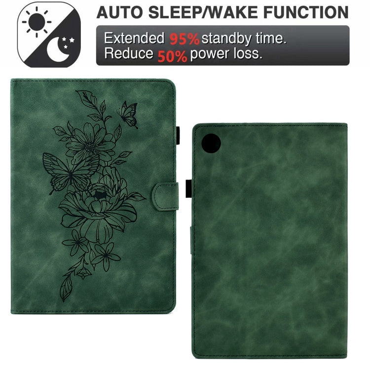 For Samsung Galaxy Tab A9+ Peony Butterfly Embossed Leather Smart Tablet Case(Green) - free shipping - PMC TechLife - Order now!