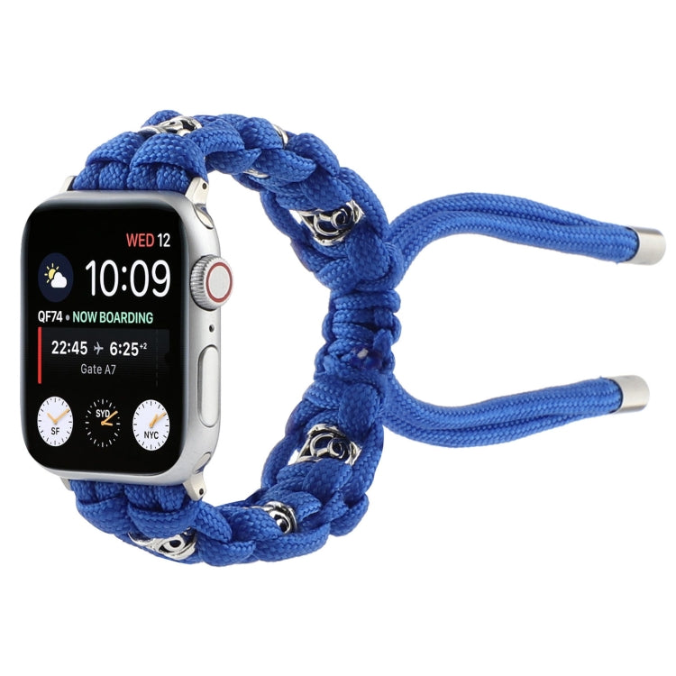 For Apple Watch Series 8 45mm Silk Silver Beads Braided Watch Band(Blue) - Watch Bands by PMC TechLife | Online Shopping South Africa | PMC TechLife
