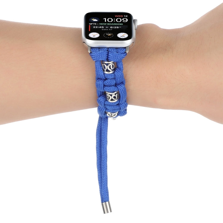 For Apple Watch Series 8 45mm Silk Silver Beads Braided Watch Band(Blue) - Watch Bands by PMC TechLife | Online Shopping South Africa | PMC TechLife