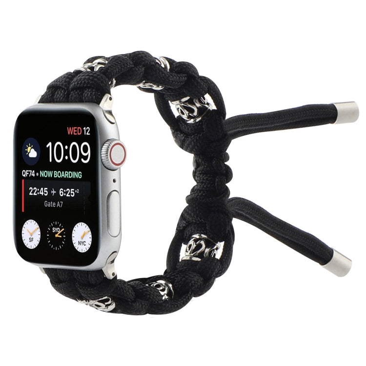 For Apple Watch Series 4 44mm Silk Silver Beads Braided Watch Band(Black) - Watch Bands by PMC TechLife | Online Shopping South Africa | PMC TechLife