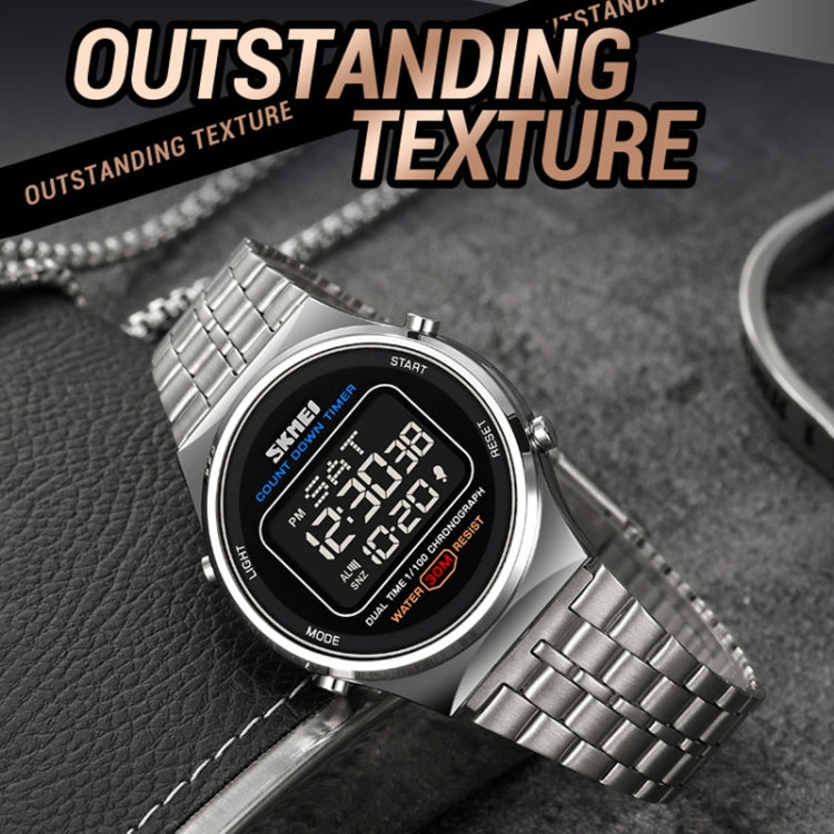 SKMEI 1882 Multifunctional Men 30M Waterproof Luminous Stainless Steel Digital Wrist Watch(Gold White) - free shipping - PMC TechLife - Order now!