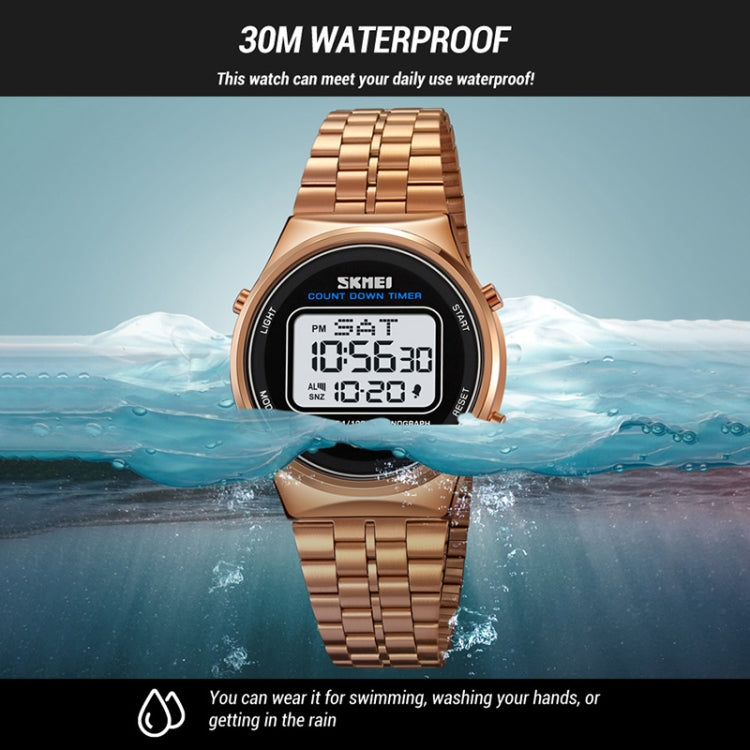 SKMEI 1882 Multifunctional Men 30M Waterproof Luminous Stainless Steel Digital Wrist Watch(Gold White) - free shipping - PMC TechLife - Order now!
