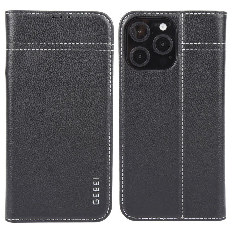 For iPhone 16 Pro GEBEI Top-grain Horizontal Flip Leather Phone Case(Black) - iPhone 16 Pro Cases by GEBEI | Online Shopping South Africa | PMC Jewellery | Buy Now Pay Later Mobicred
