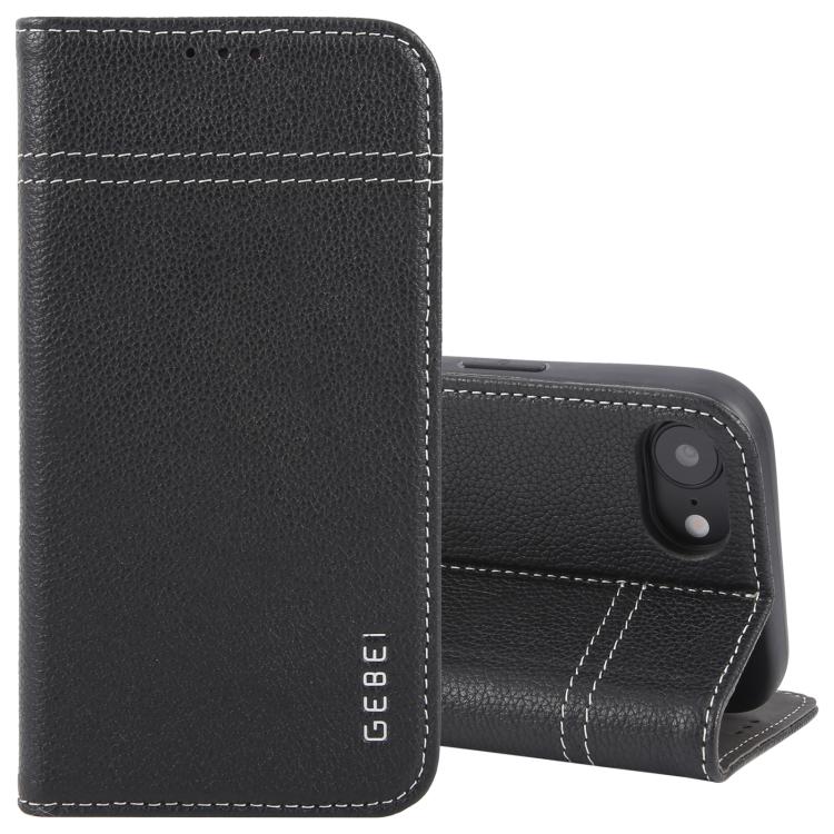 For iPhone 16e GEBEI Top-grain Horizontal Flip Leather Phone Case(Black) - free shipping - PMc TechLife - Order now!