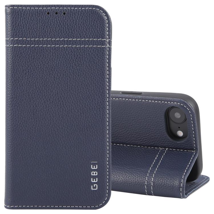 For iPhone 16e GEBEI Top-grain Horizontal Flip Leather Phone Case(Blue) - free shipping - PMc TechLife - Order now!