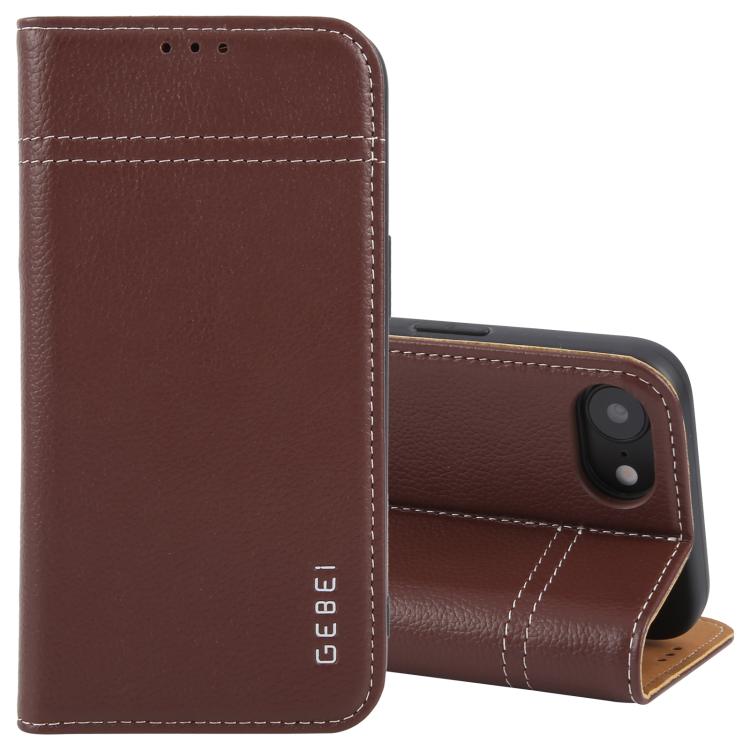For iPhone 16e GEBEI Top-grain Horizontal Flip Leather Phone Case(Brown) - free shipping - PMc TechLife - Order now!